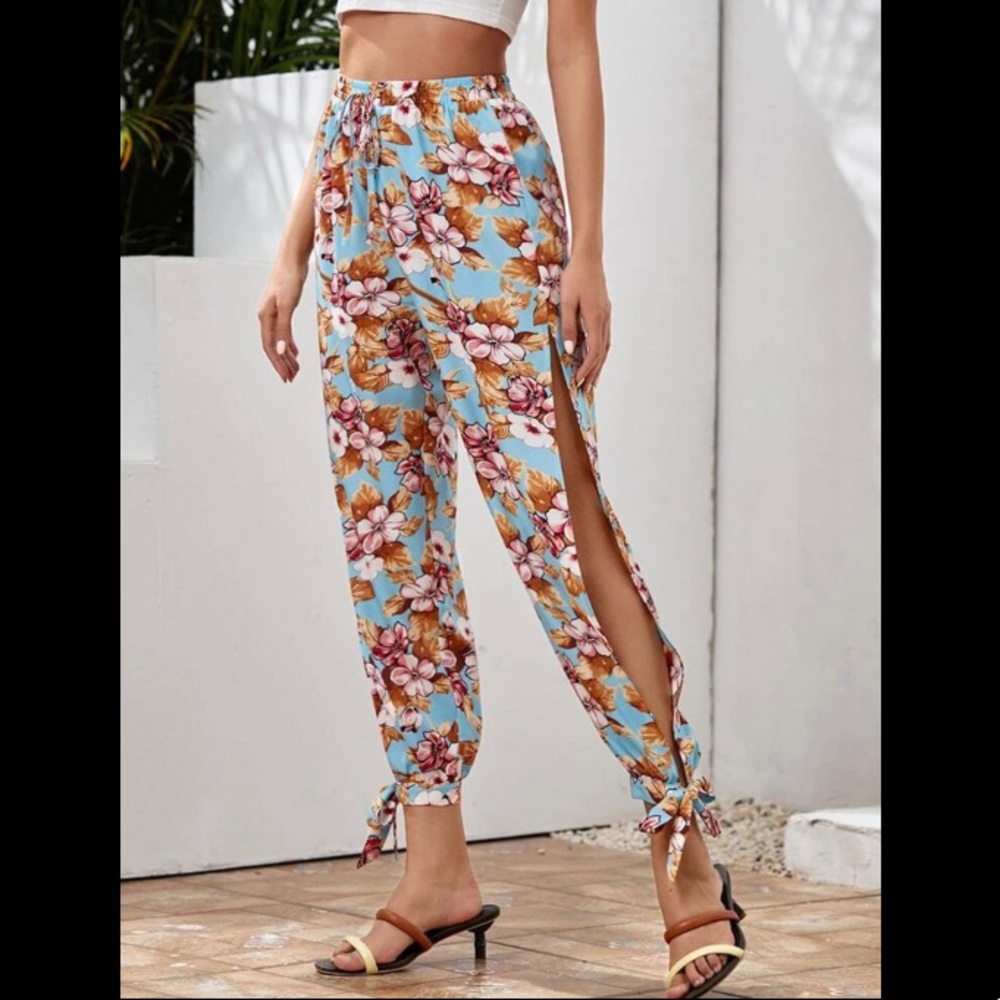 Split Side Floral Pants